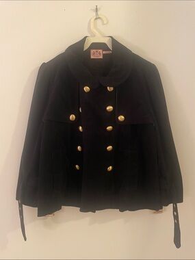 Vintage Juicy Couture Black Double-Breasted Pea Coat with Gold Buttons
